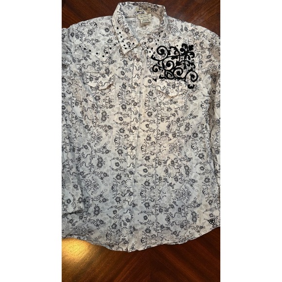 Ariat Tops - Ariat Western Embroidered Long Sleeve Pearl Snap White/Black XXL (fits like M/L)